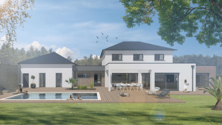 vue graphique maison moderne 200 m² avec piscine