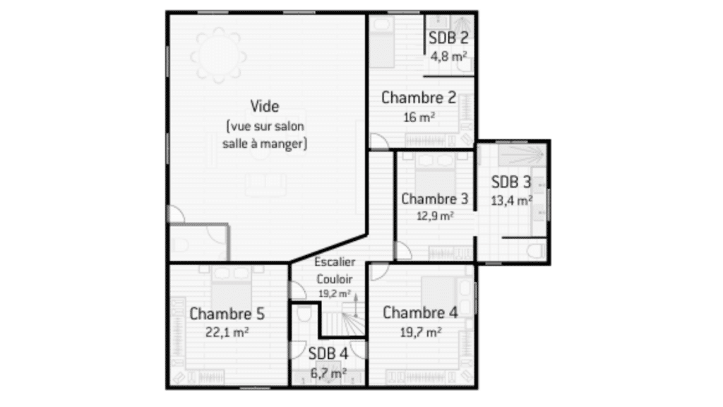 plan de maison 300m2 , plan de l'étage