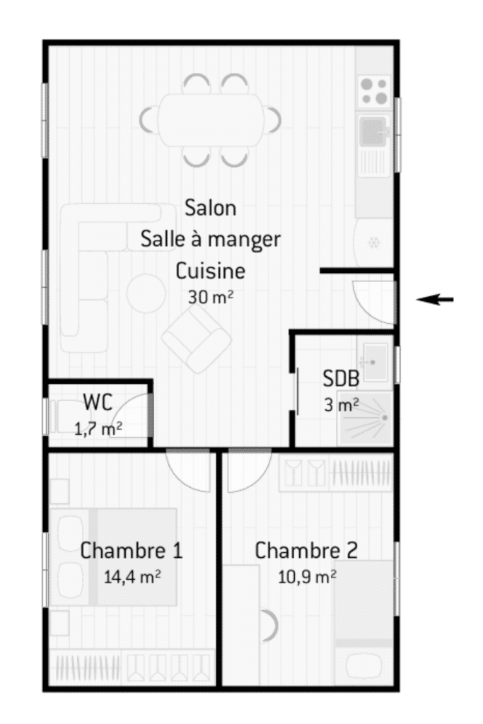 Plan maison plain pied 60m2 exemple 3