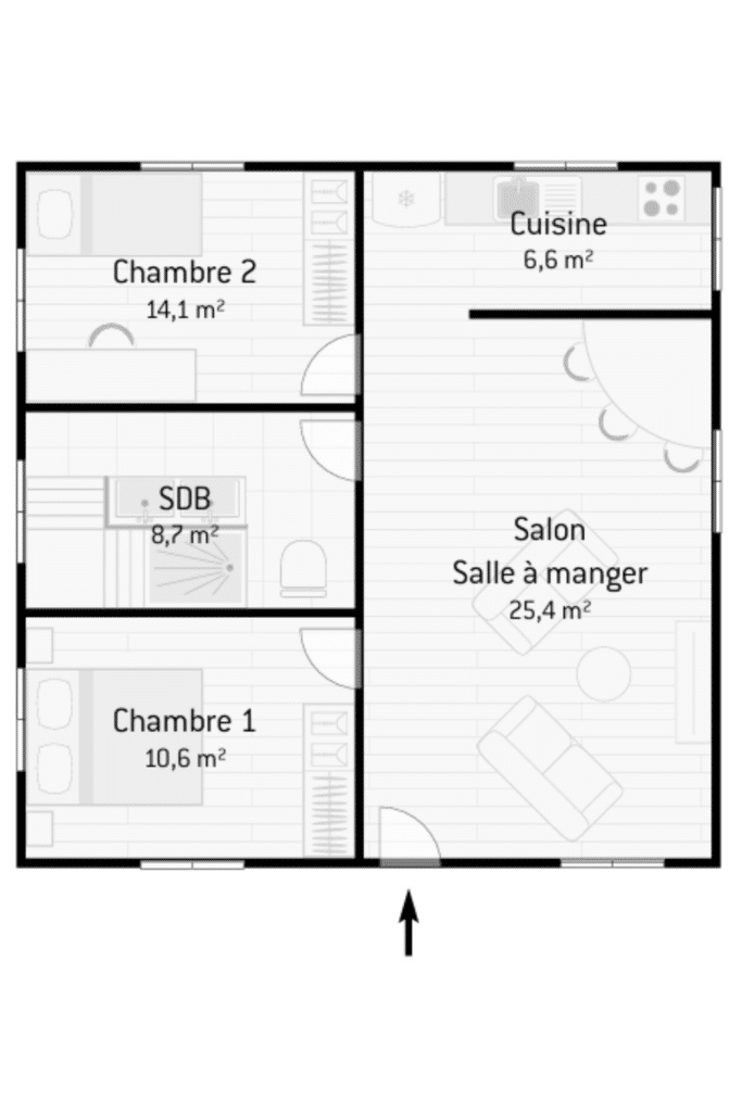 Plan maison plain pied 60m2 exemple 2