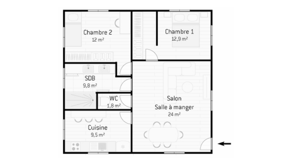 1er Plan maison plain pied 70m2