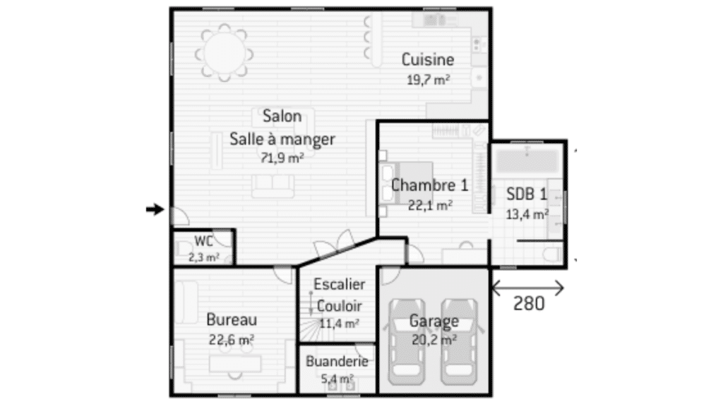 plan de maison 300m2 , rez de chaussée